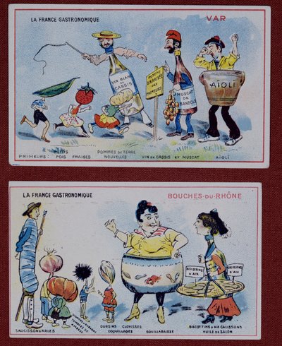 Promotional and Educational Cards for Children Depicting Food Specialities of the Var and Bouches-du-Rhone Regions, c.1910 by French School